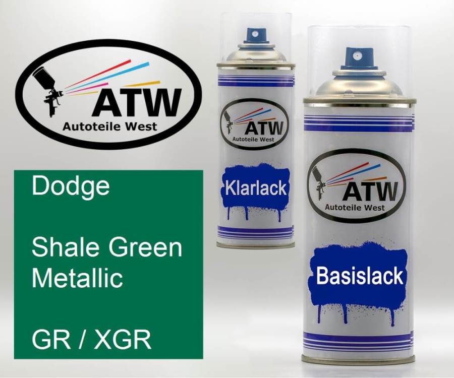 Dodge, Shale Green Metallic, GR / XGR: 400ml Sprühdose + 400ml Klarlack - Set, von ATW Autoteile West.
